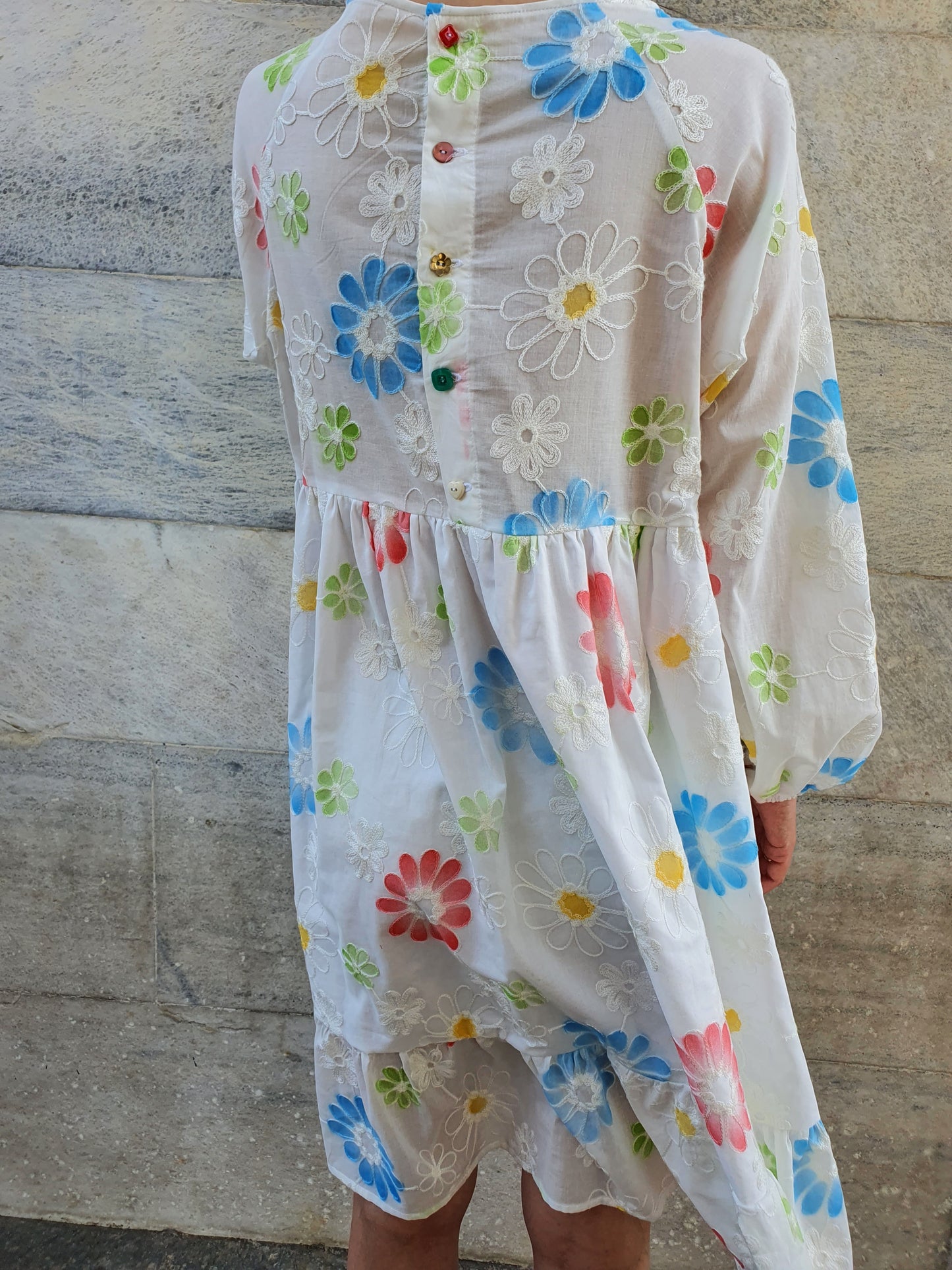 Womens White Dress Embroidered Fabric Vestito Donna Bianco Ricamato