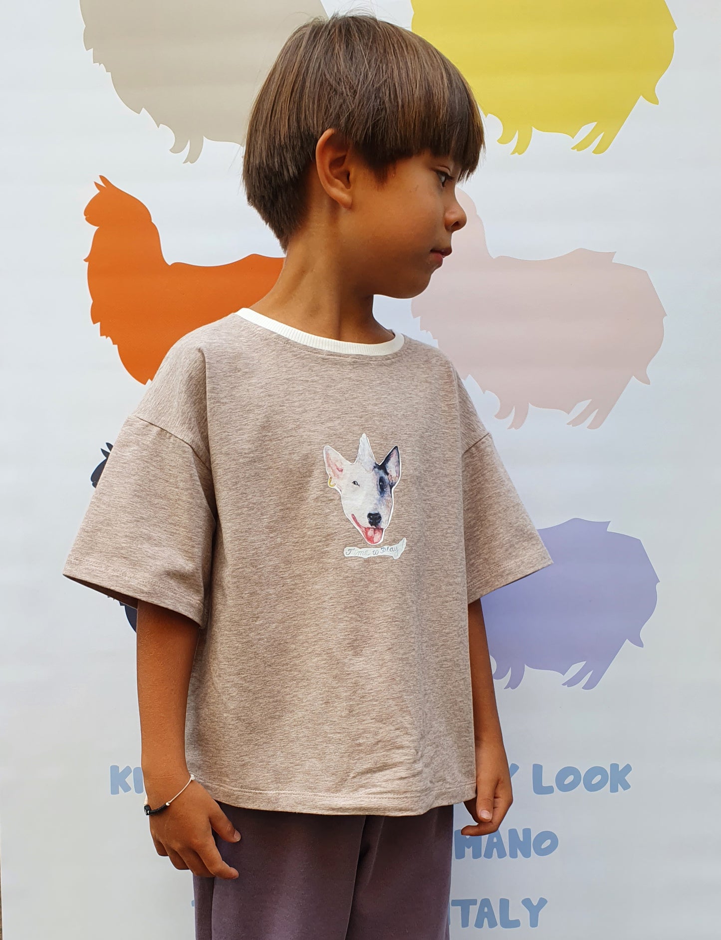 Maglietta bambino bambina a maniche corte Time to Play! Funky Dog Beige