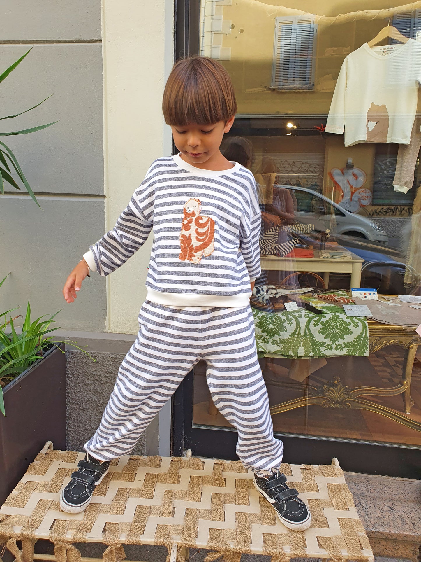 Sweatshirt Stripes for Toddler Vintage Alpaca Appliqué
