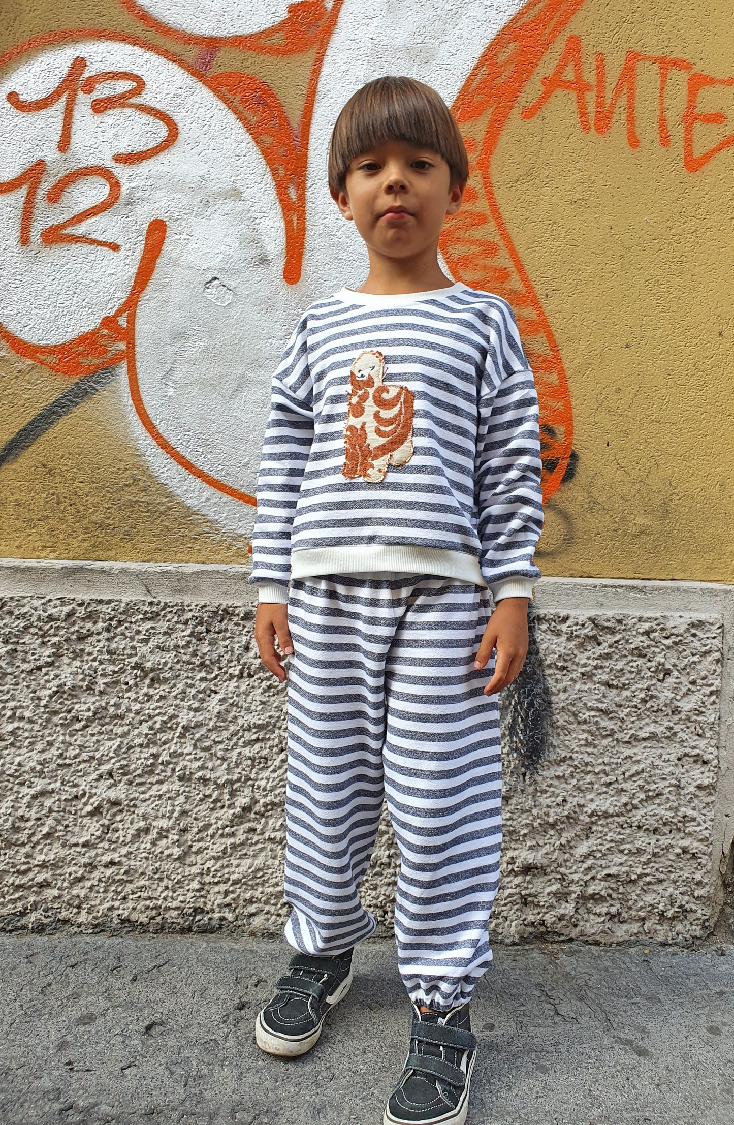 Sweatshirt Stripes for Toddler Vintage Alpaca Appliqué