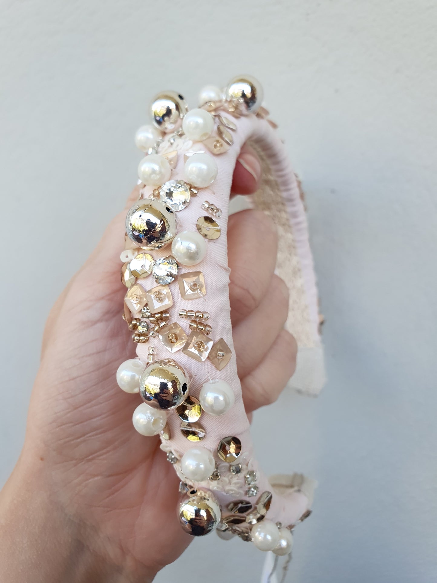 Elegant Hand-Embroidered Pearl and Swarovski Diadem