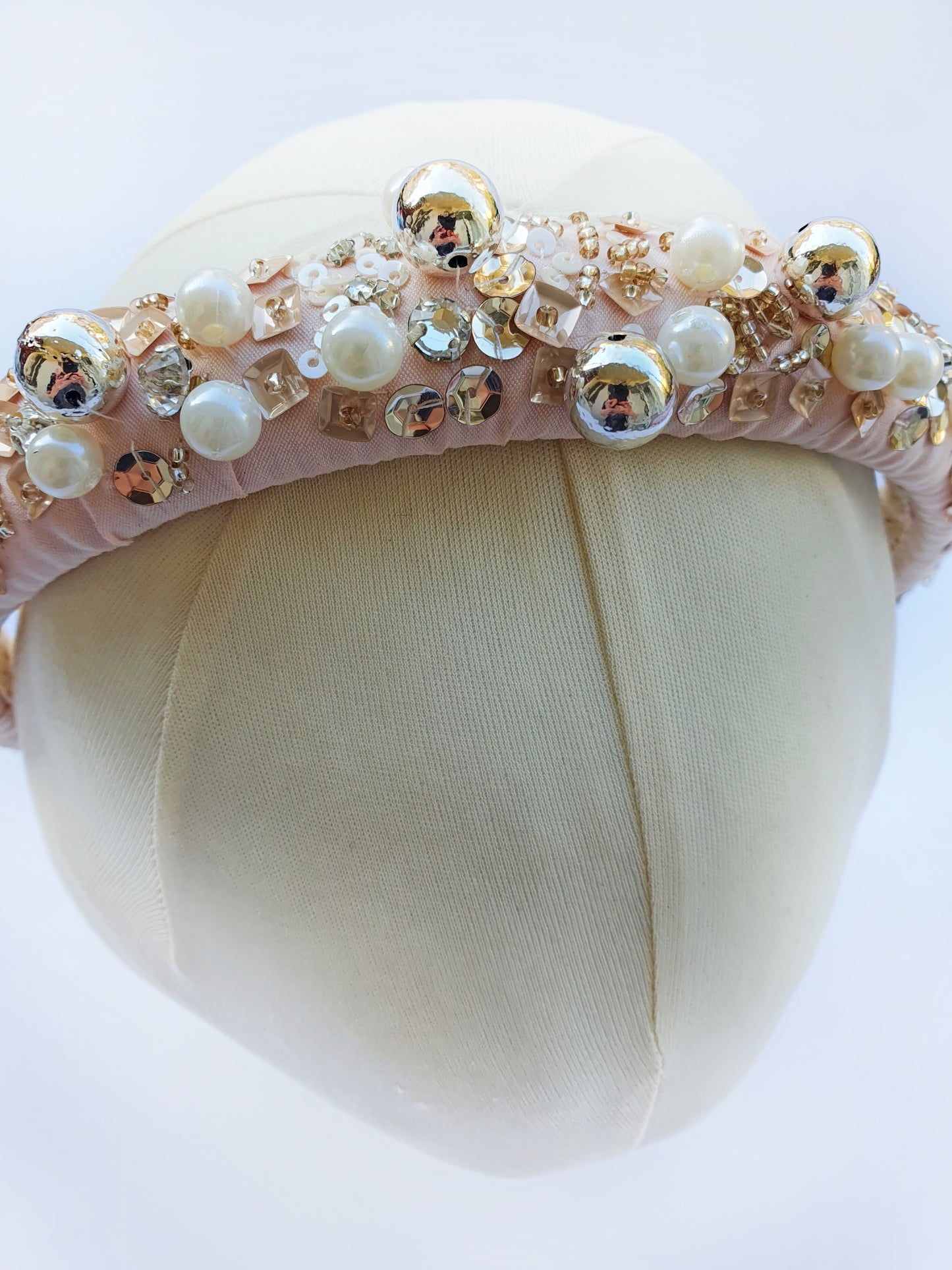 Elegant Hand-Embroidered Pearl and Swarovski Diadem