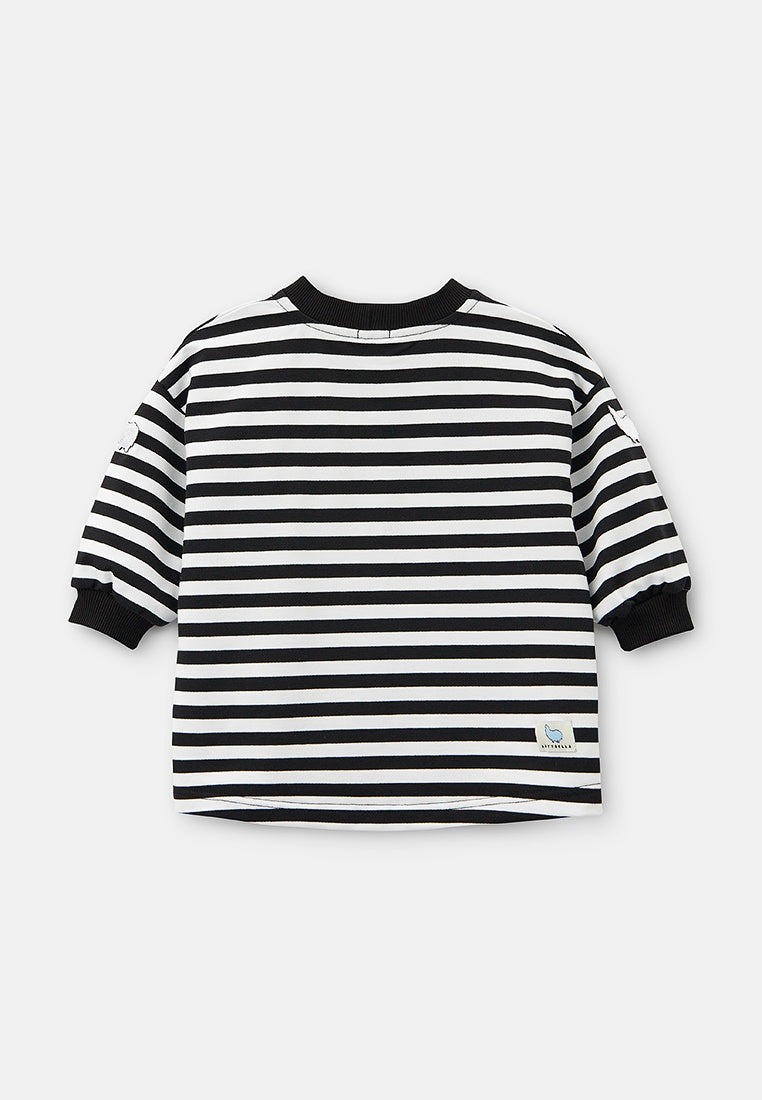 Kids' Oversized Striped Black and White Sweatshirt Embroidered Alpaca Patches