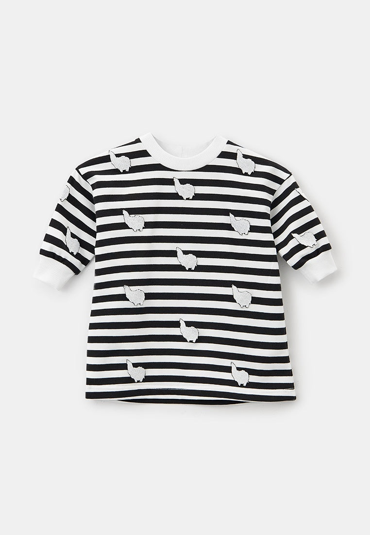 Sweatshirt Dress for Toddler Girls Stripes with Alpaca Patches