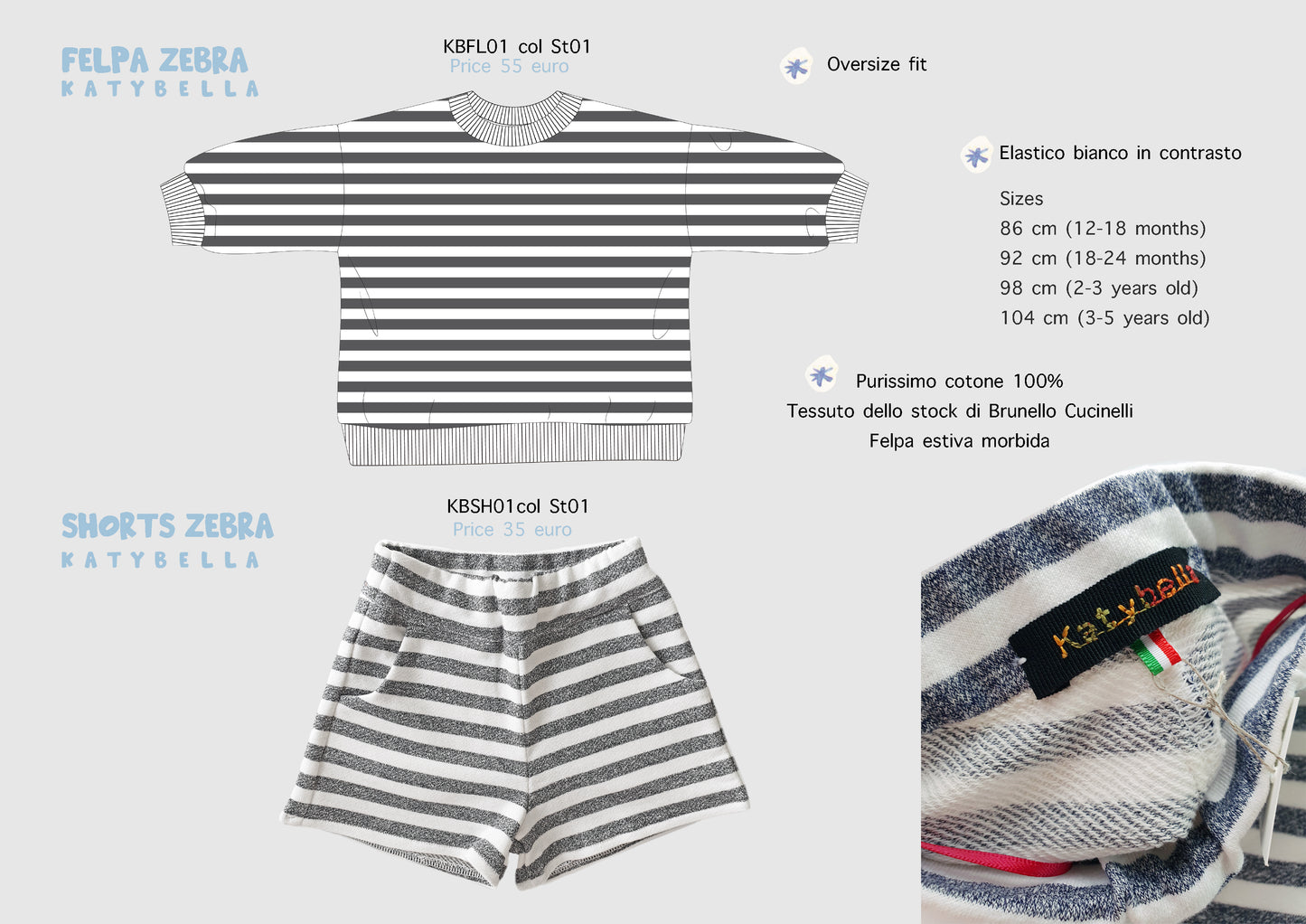 Baby and Toddler Shorts in organic cotton felpa stripes