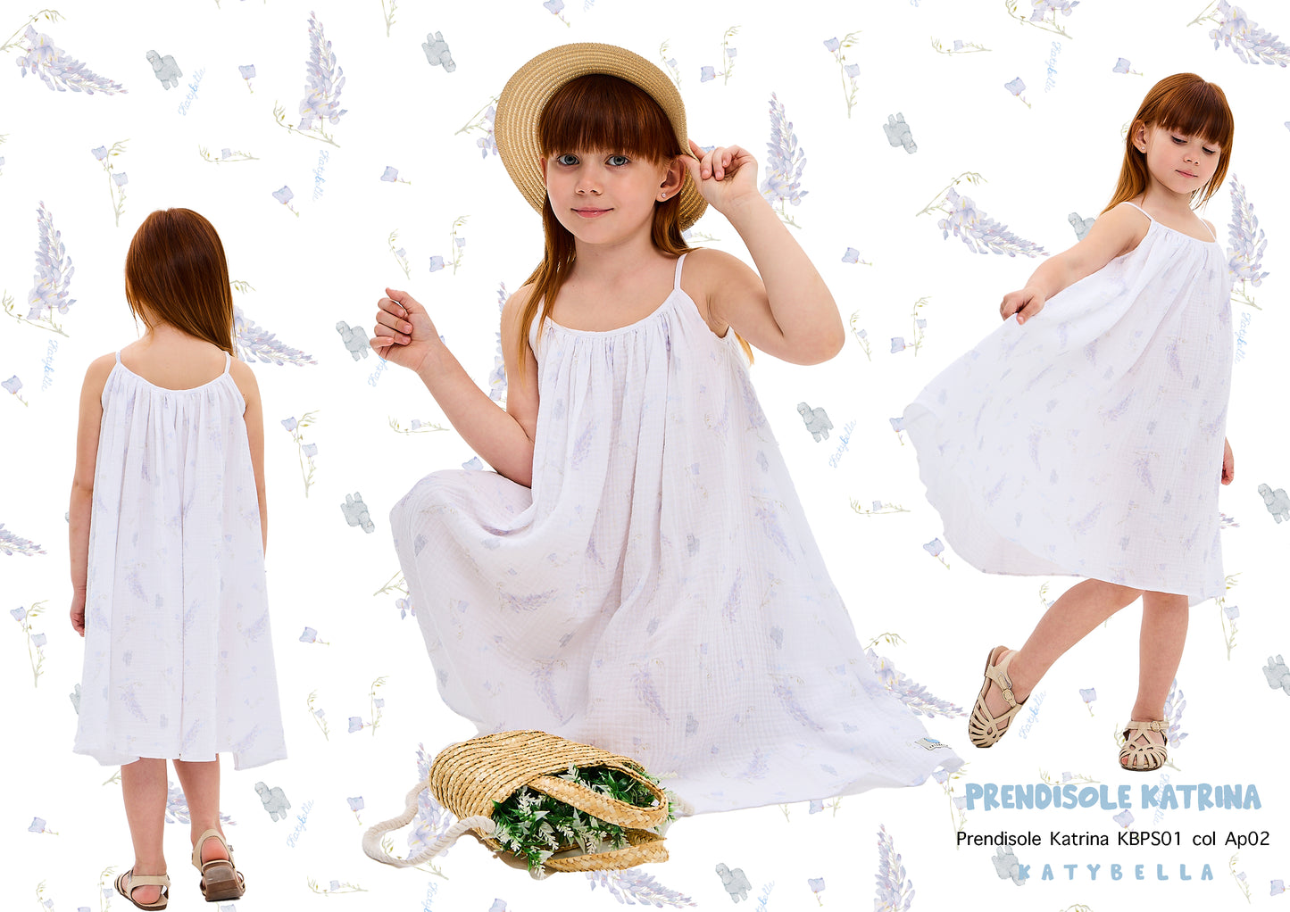 Girls' Summer Sun Dress Katrina Glicine Wisteria Made in Italy