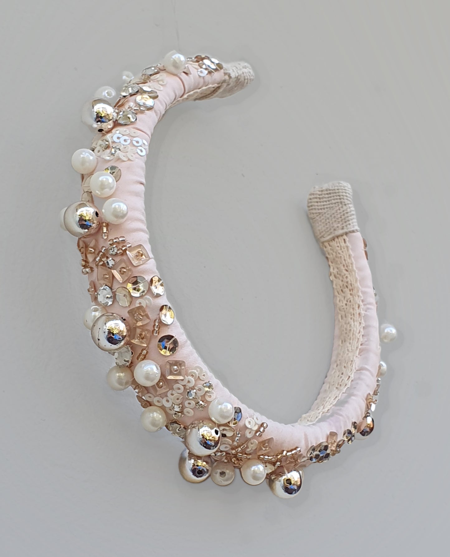 Elegant Hand-Embroidered Pearl and Swarovski Diadem