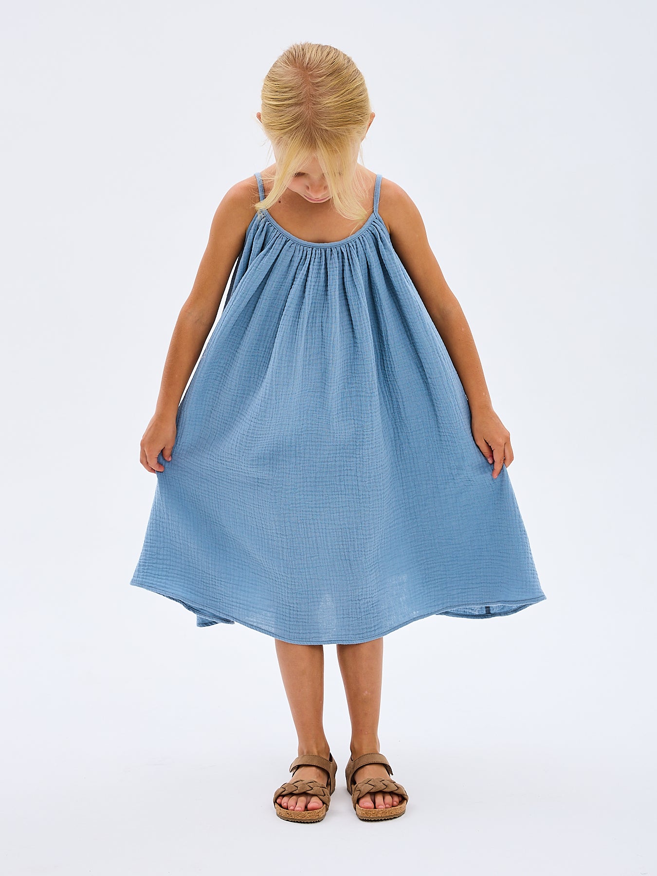Girls' Summer Sundress Katrina Sky Blue Made in Italy