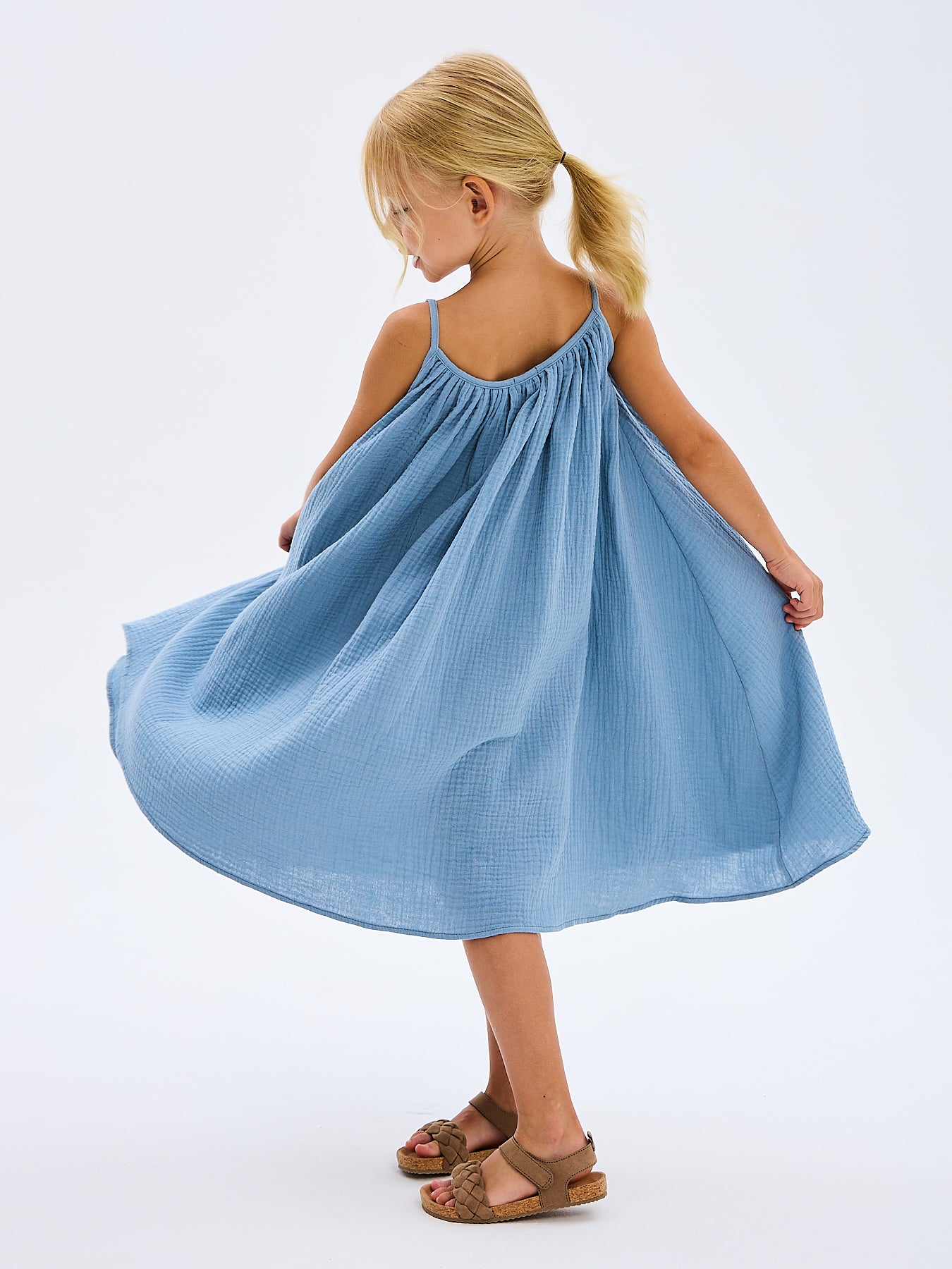 Girls' Summer Sundress Katrina Sky Blue Made in Italy