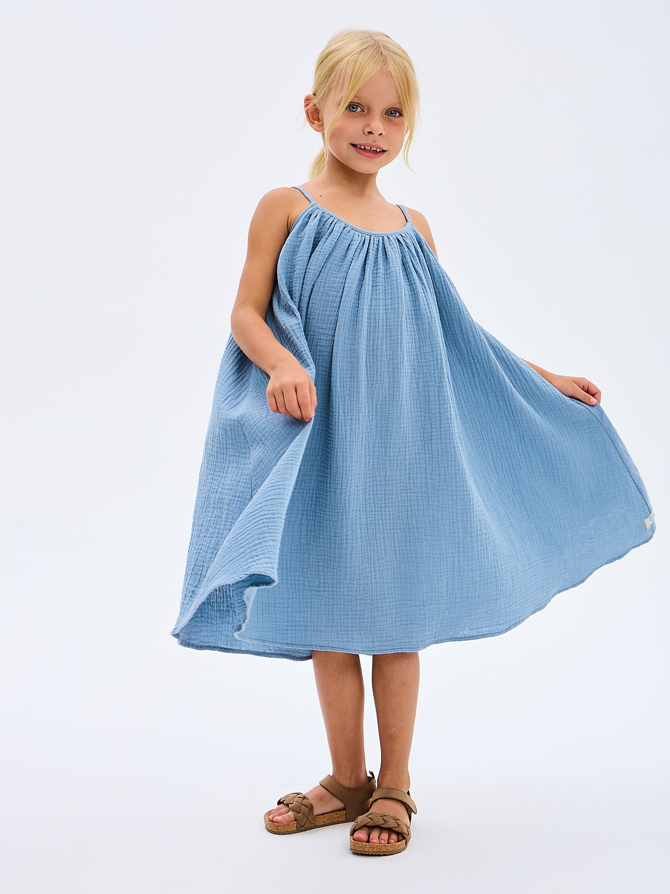 Girls' Summer Sundress Katrina Sky Blue Made in Italy