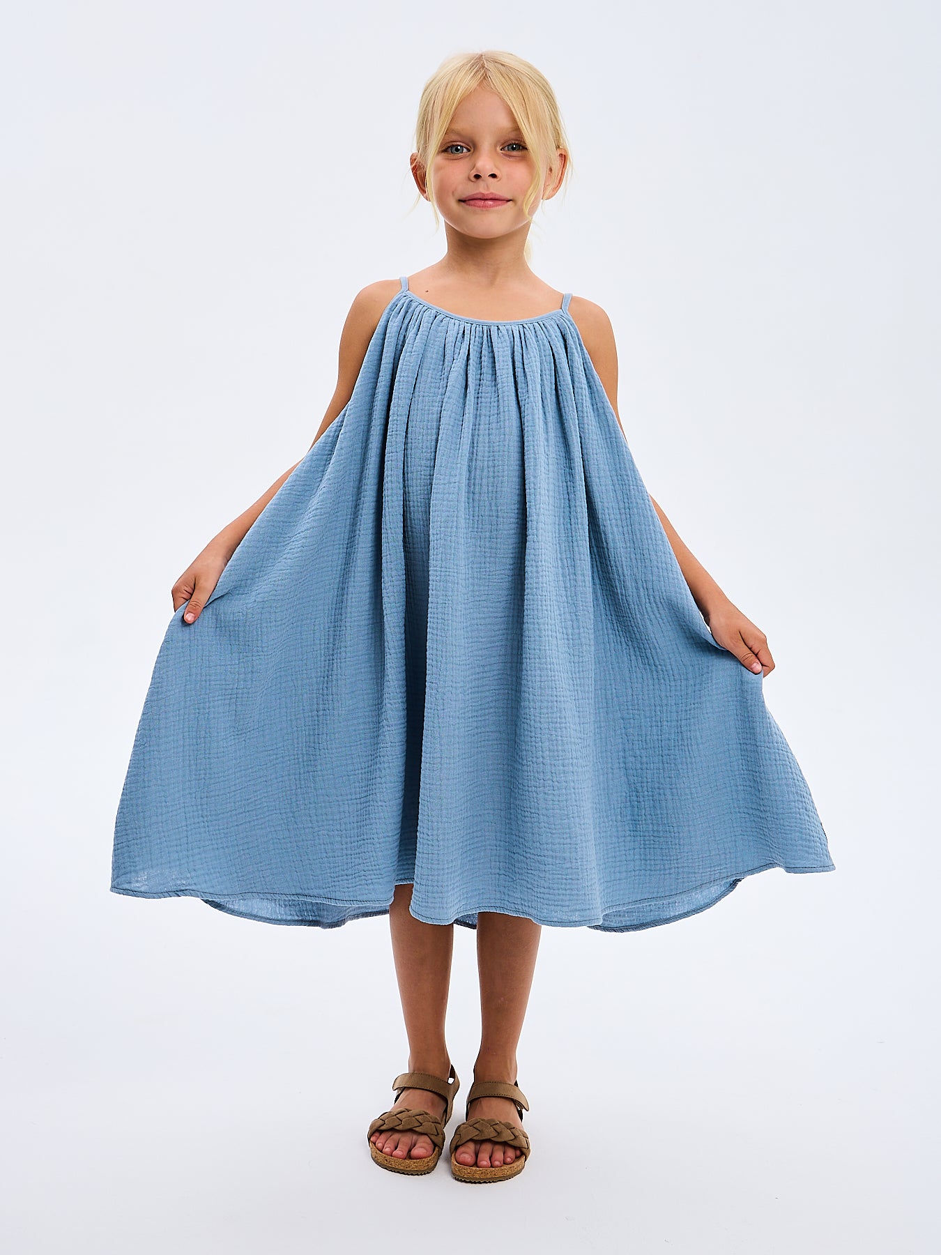 Girls' Summer Sundress Katrina Sky Blue Made in Italy