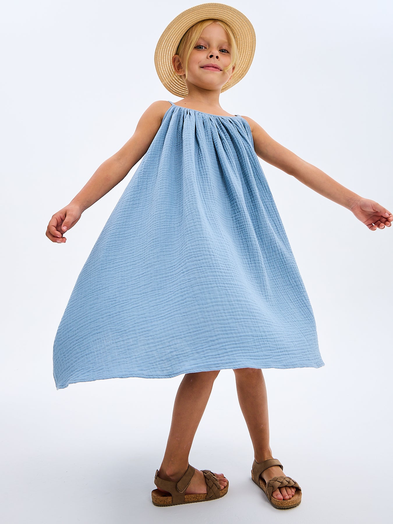 Girls' Summer Sundress Katrina Sky Blue Made in Italy