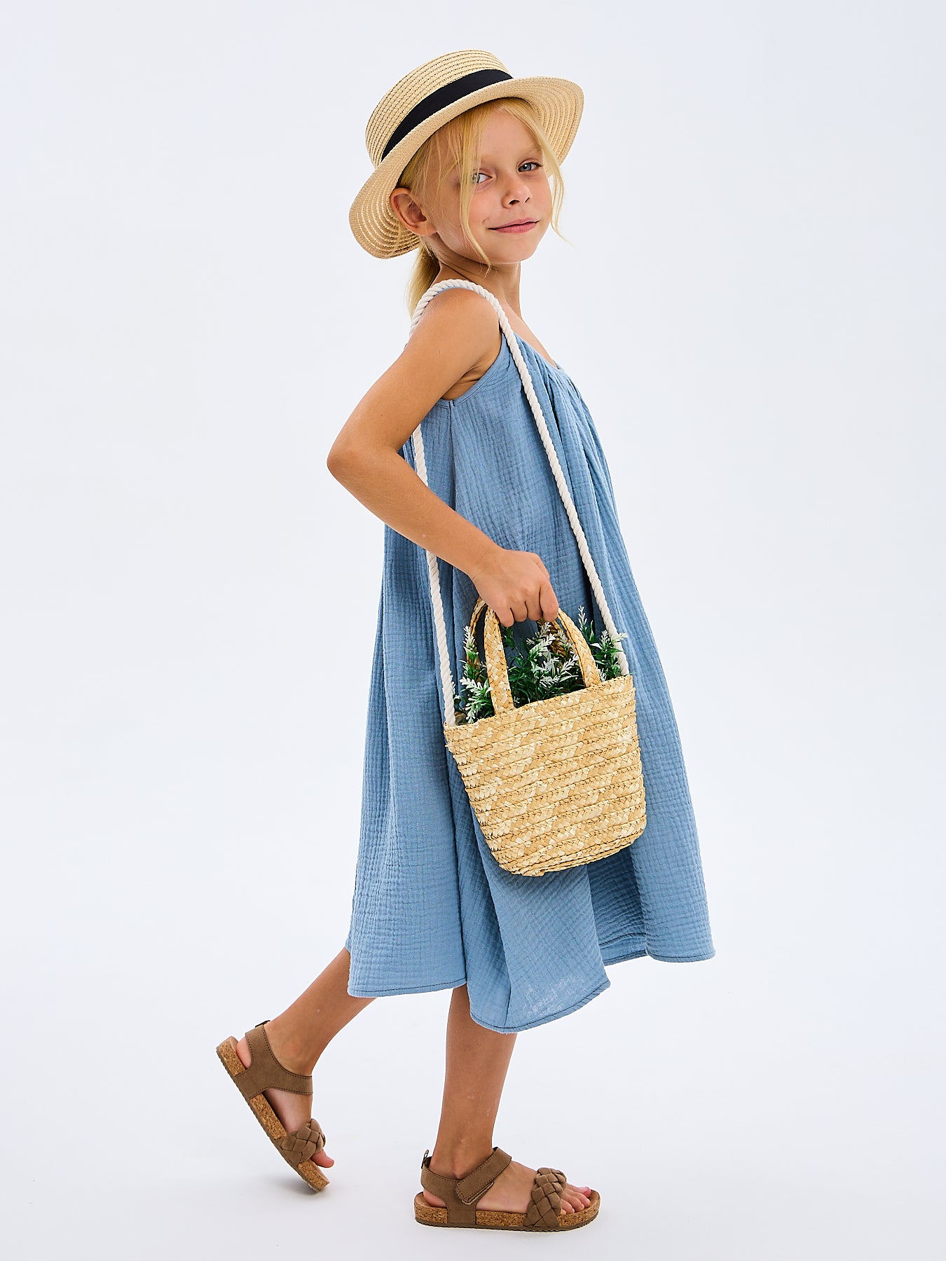 Girls' Summer Sundress Katrina Sky Blue Made in Italy