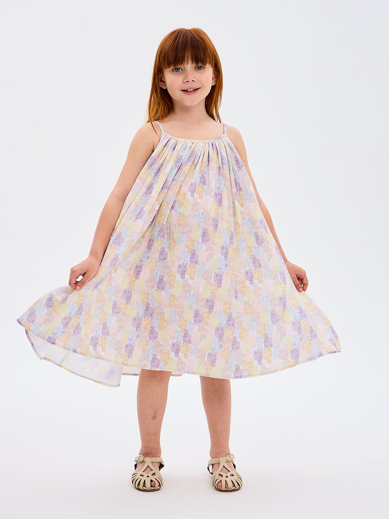 Girls' Summer Sun Dress Alpaca Designer Print Muslin Made in Italy