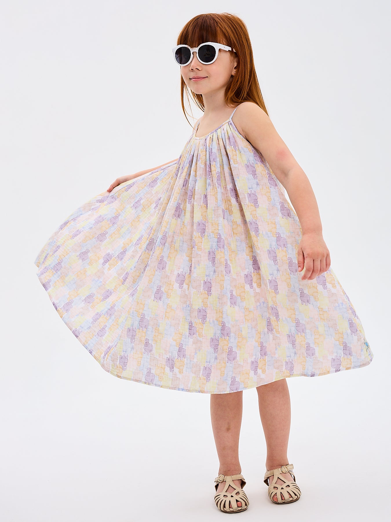 Girls' Summer Sun Dress Alpaca Designer Print Muslin Made in Italy