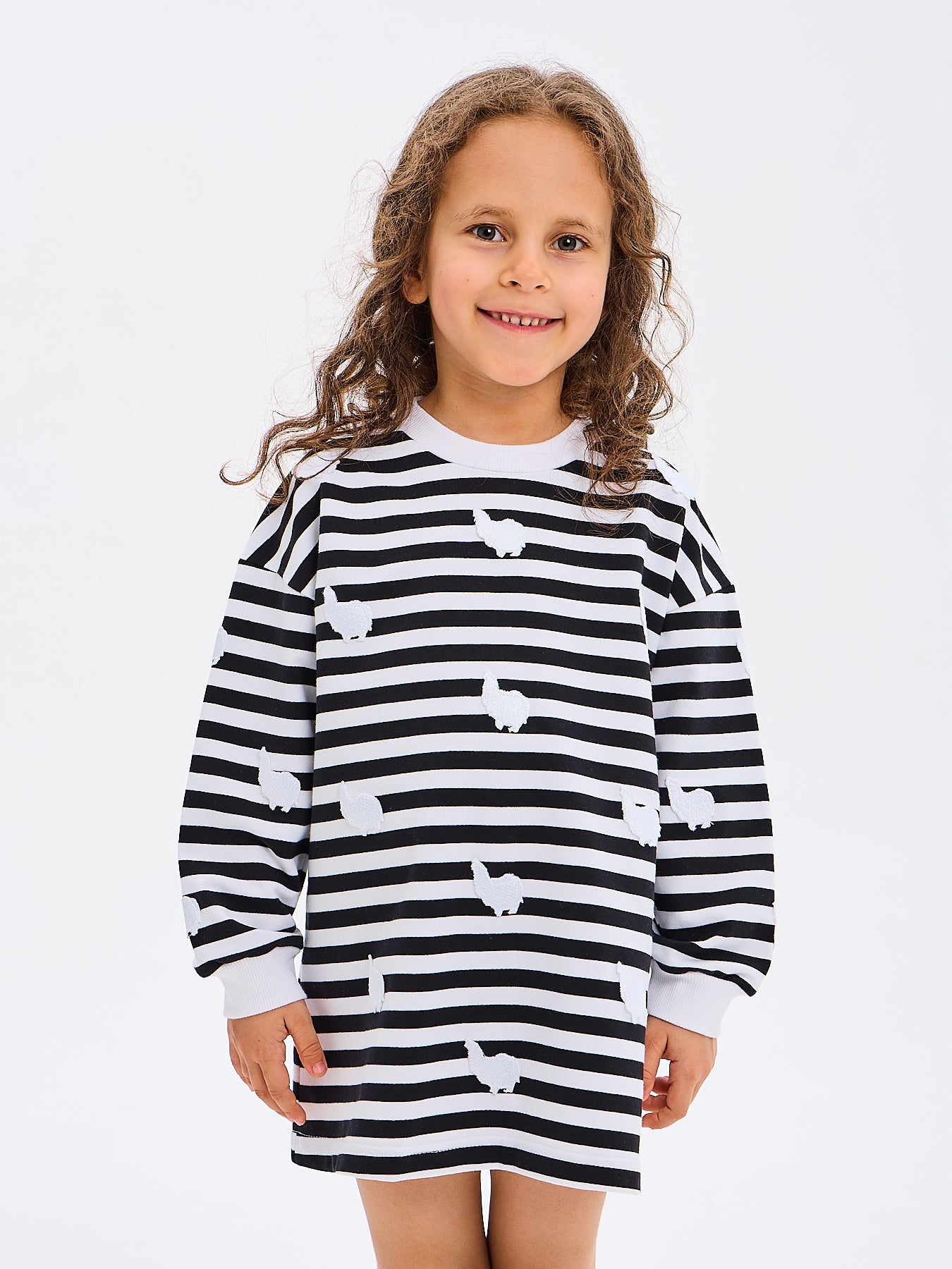 Sweatshirt Dress for Toddler Girls Stripes with Alpaca Patches