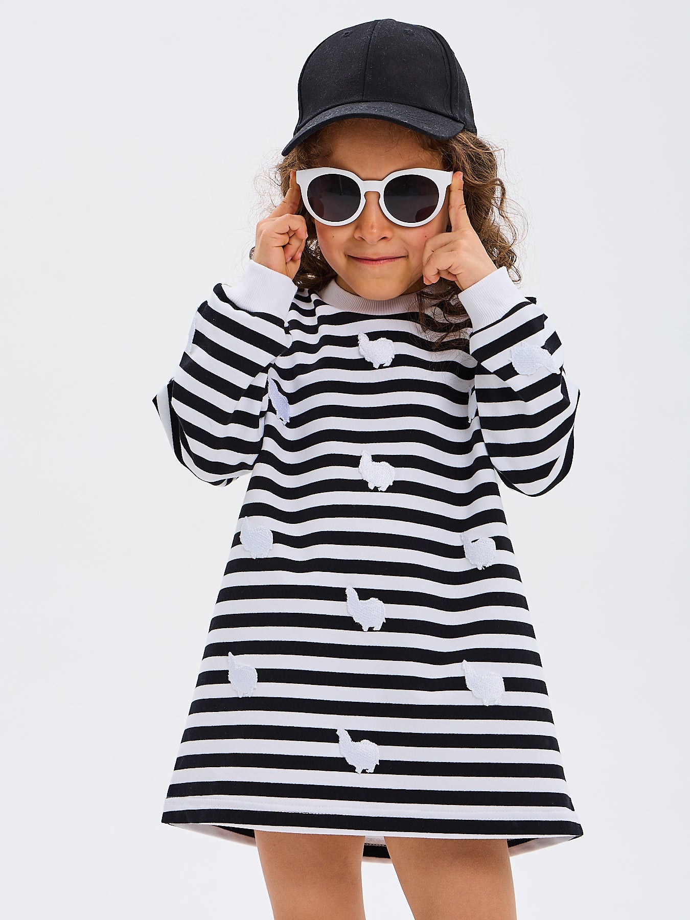 Sweatshirt Dress for Toddler Girls Stripes with Alpaca Patches