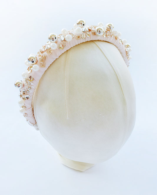 Elegant Hand-Embroidered Pearl and Swarovski Diadem