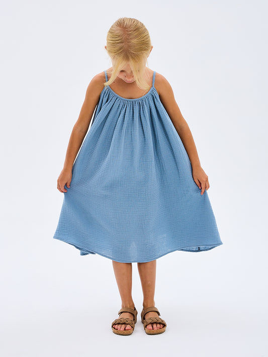 Girls' Summer Sundress Katrina Sky Blue Made in Italy