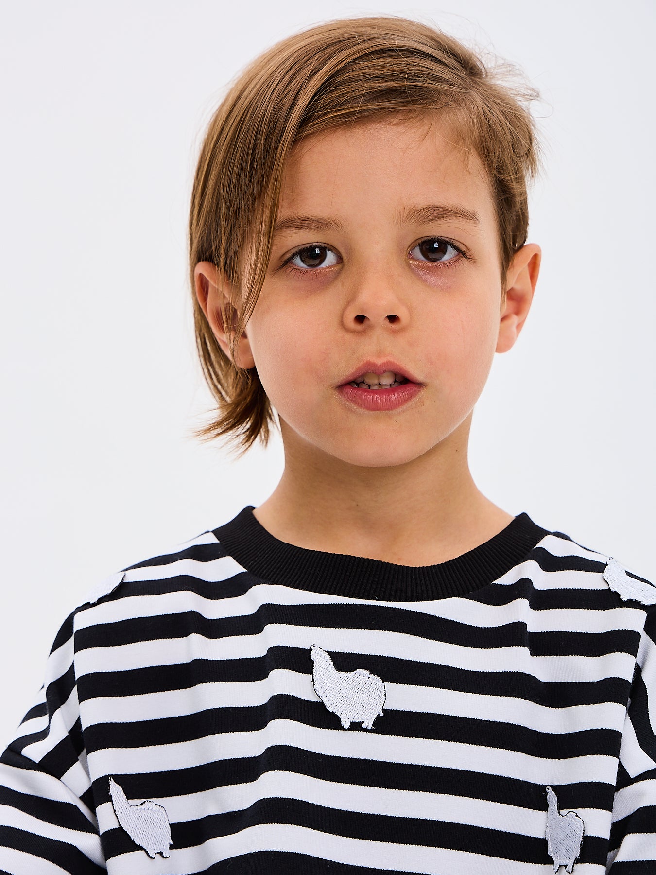 Kids' Oversized Striped Black and White Sweatshirt Embroidered Alpaca Patches