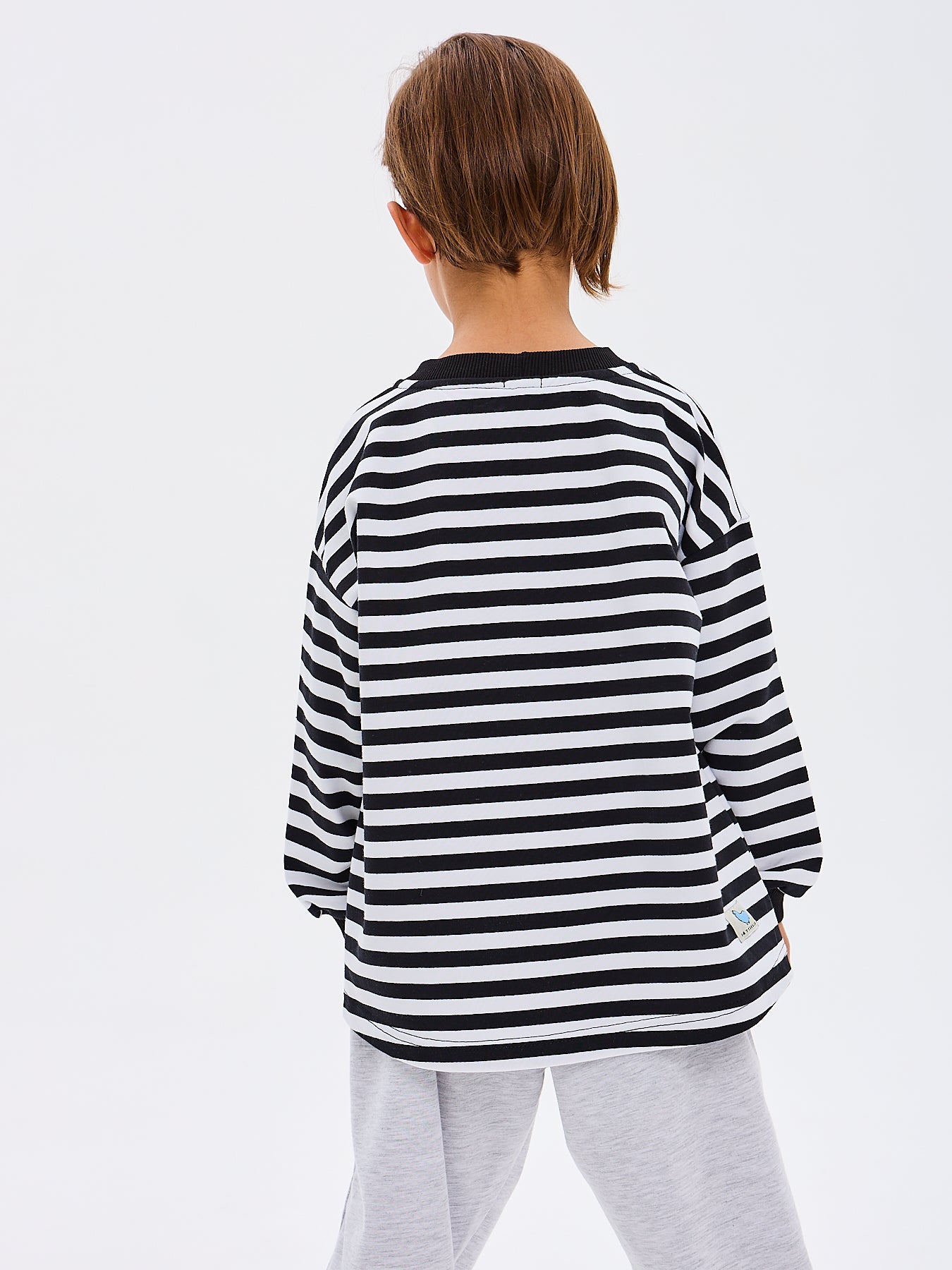 Kids' Oversized Striped Black and White Sweatshirt Embroidered Alpaca Patches