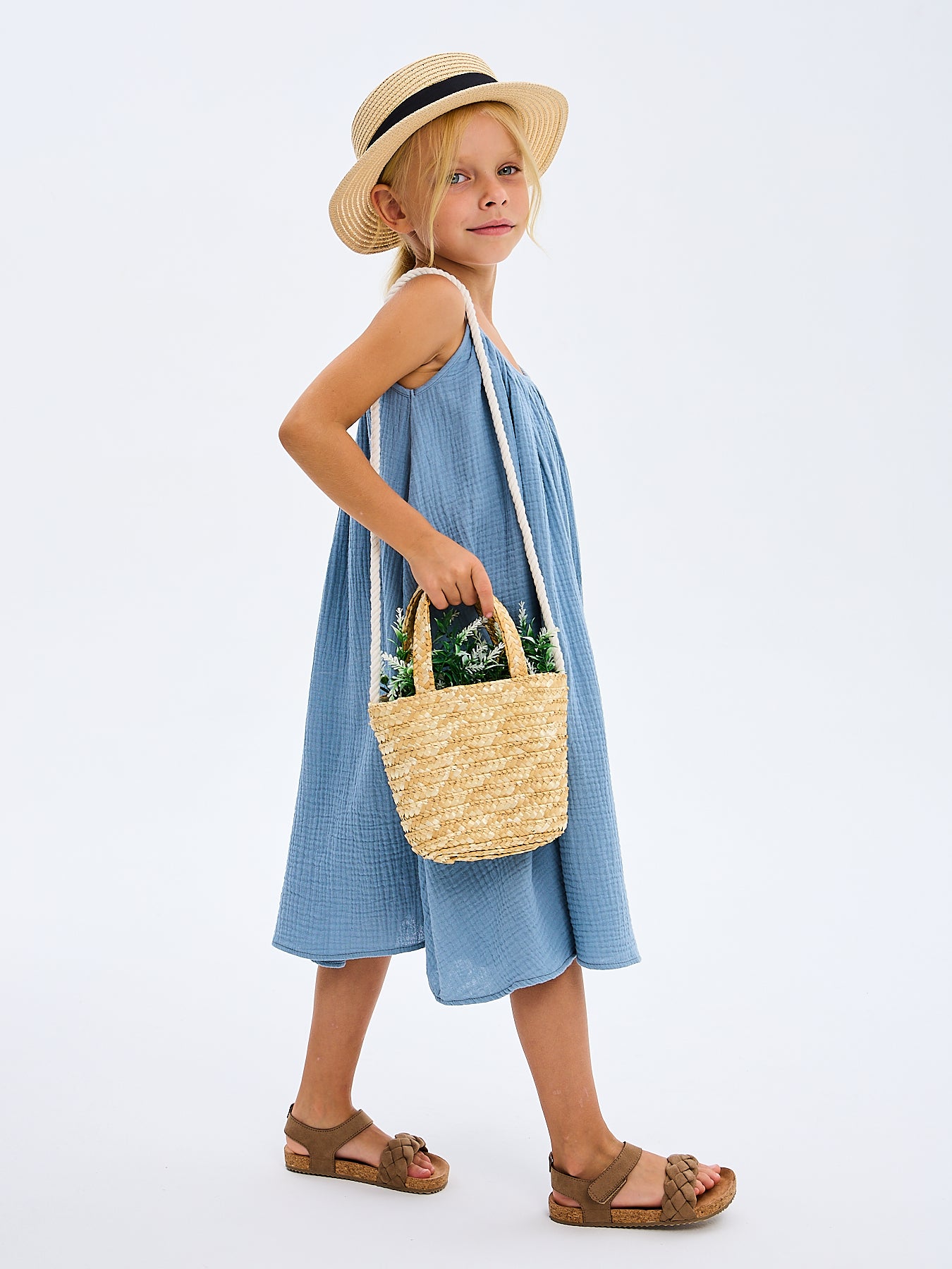Girls' Summer Sundress Katrina Sky Blue Made in Italy