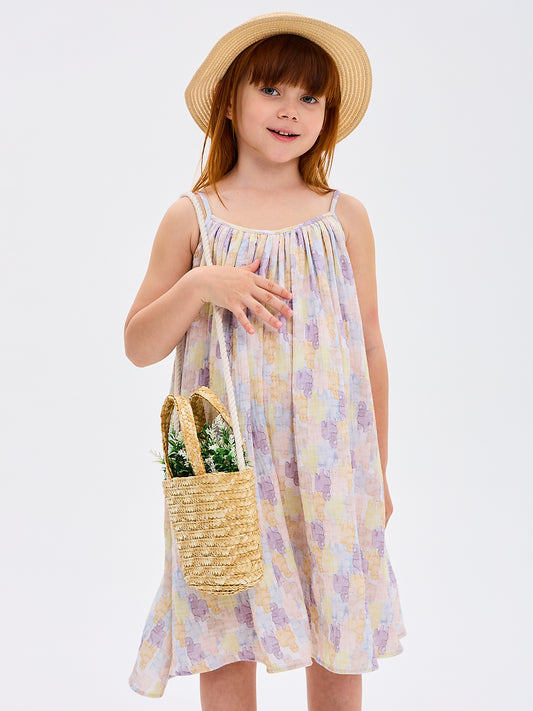 Girls' Summer Sun Dress Alpaca Designer Print Muslin Made in Italy