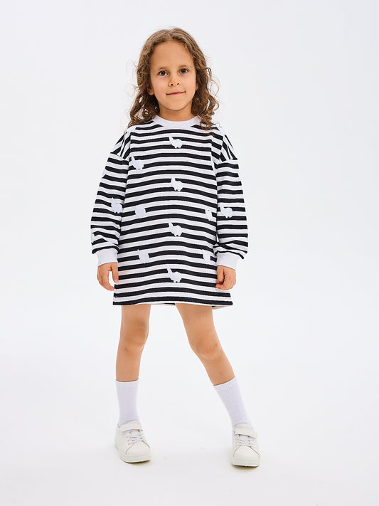 Sweatshirt Dress for Toddler Girls Stripes with Alpaca Patches